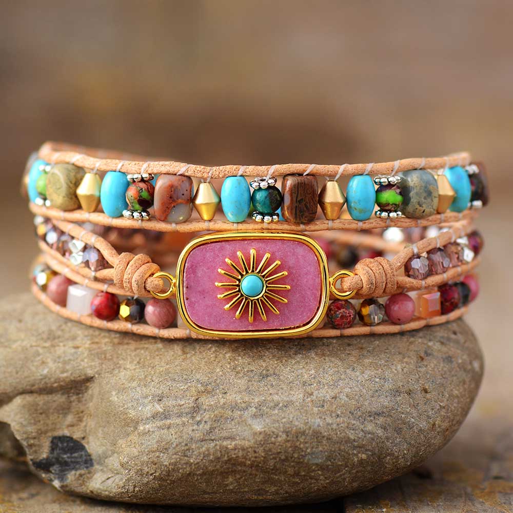 Bracelet Bohémien en Rhodonite et Jaspe "Amour & Bienveillance"