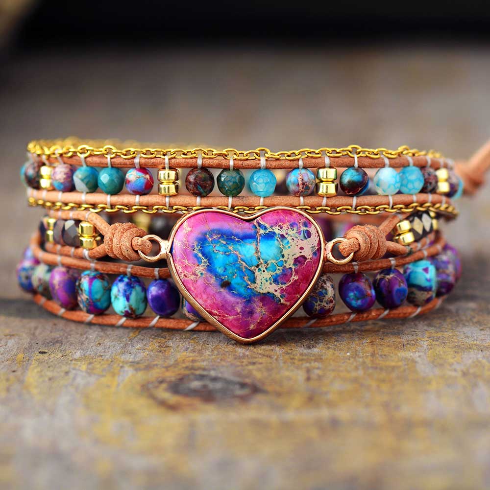Bracelet Bohémien en Jaspe et Agate "Épanouissement & Estime de soi" - Coeur