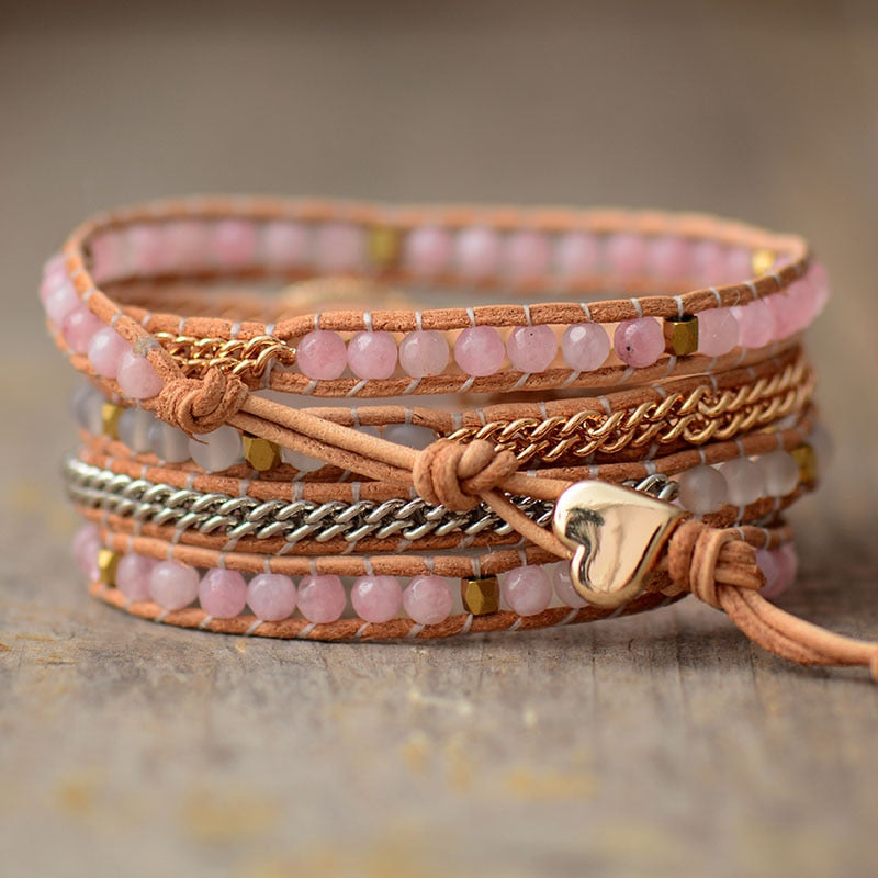Bracelet Bohémien en Quartz rose "Amour & Confiance en soi"