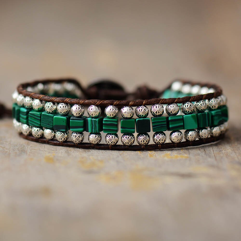 Bracelet Bohémien Tibétain en Malachite "Protection & Clairvoyance"