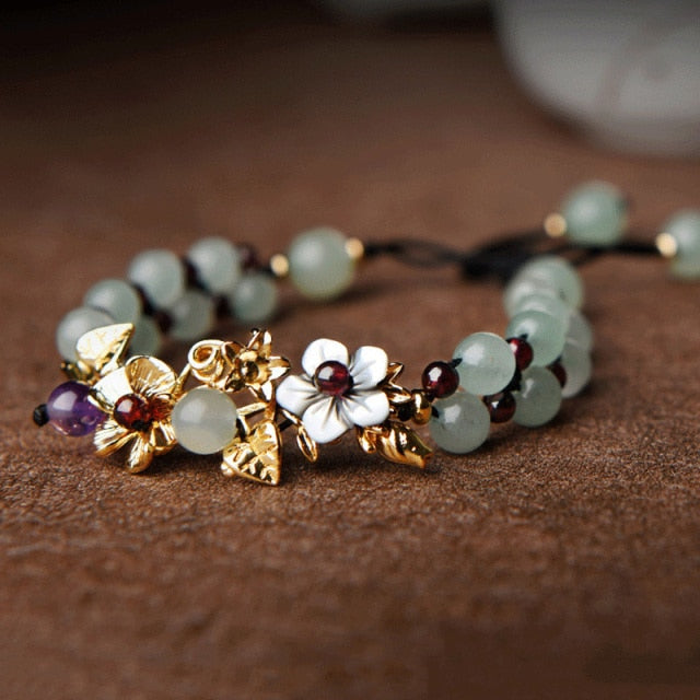 Bracelet en Jade "Tempérance & Tolérance" - Fleurs