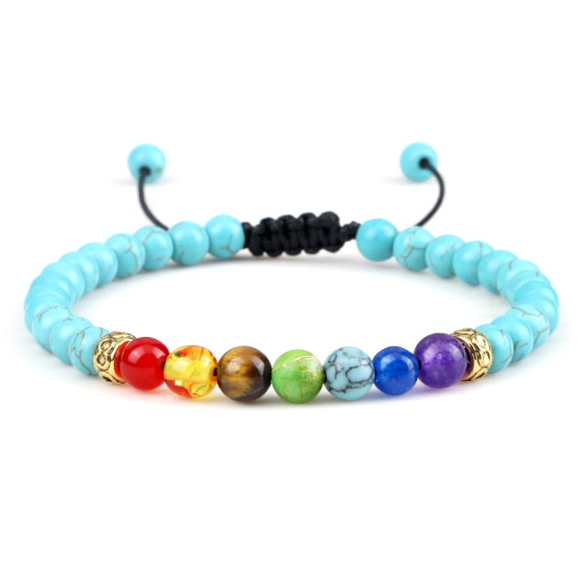 Bracelet Sept Chakras en Turquoise bleue "Sérénité & Bien être" - Ajustable