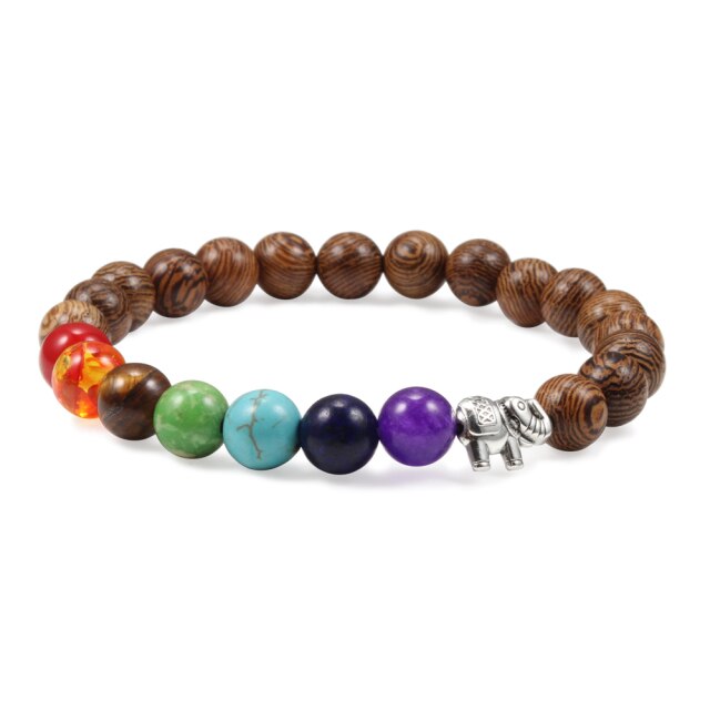 Bracelet Sept Chakras en Bois "Amplification & Energie" - Éléphant