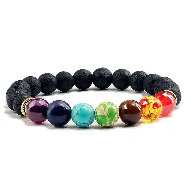 Bracelet Sept Chakras en Pierre de lave "Ancrage & Stabilité"