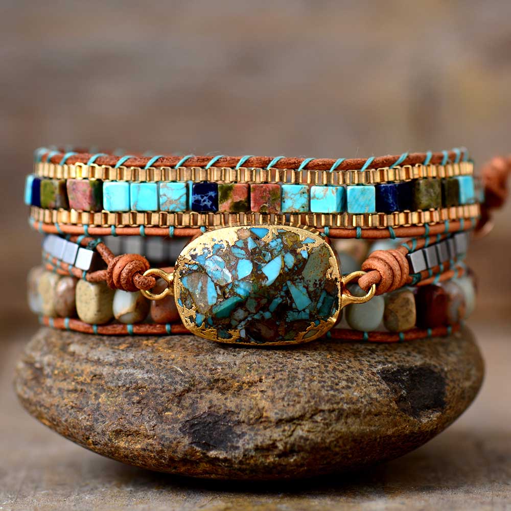 Bracelet Bohémien en Jaspe "Épanouissement & Estime de soi" - Cabochon