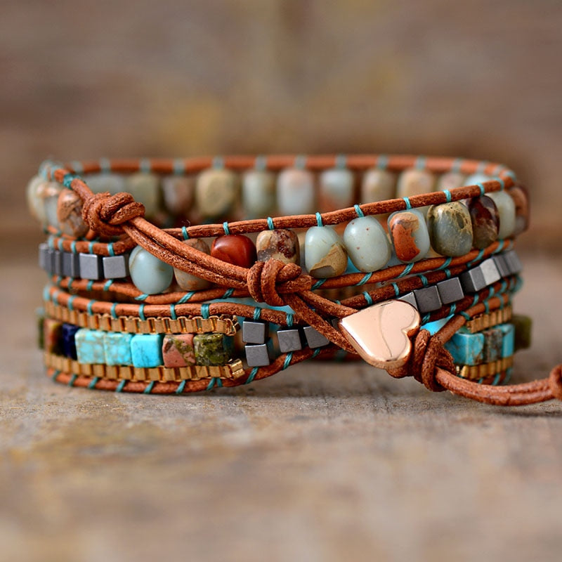 Bracelet Bohémien en Jaspe "Épanouissement & Estime de soi" - Cabochon
