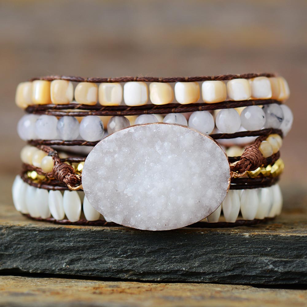 Bracelet Bohémien en Jade blanc "Pureté & Sagesse" - Druzy
