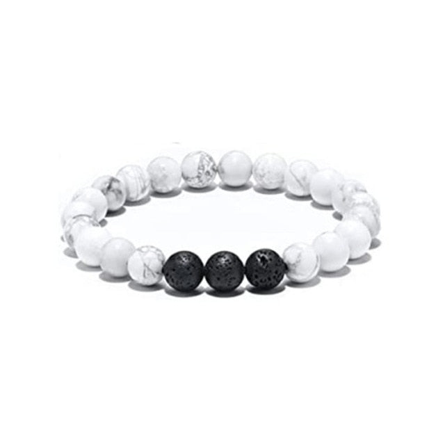 Bracelet en Turquoise blanche et Pierre de lave "Sagesse & Conscience"