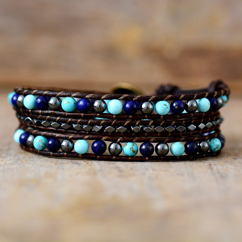 Bracelet Bohémien en Hématite et Lapis Lazuli "Force & Puissance"