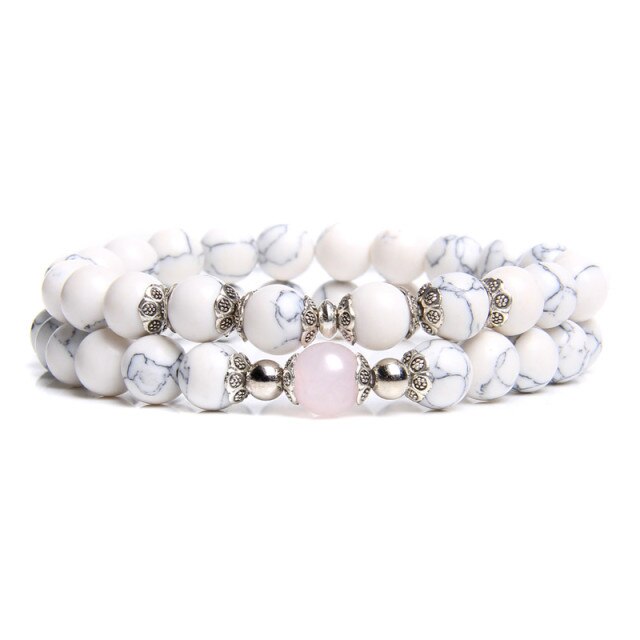 Double Bracelets en Turquoise blanche "Sagesse & Conscience"