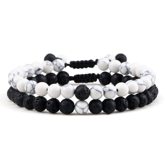 Double Bracelets Yoga en Pierre de lave et Turquoise blanche "Ancrage & Stabilité" - Ajustable