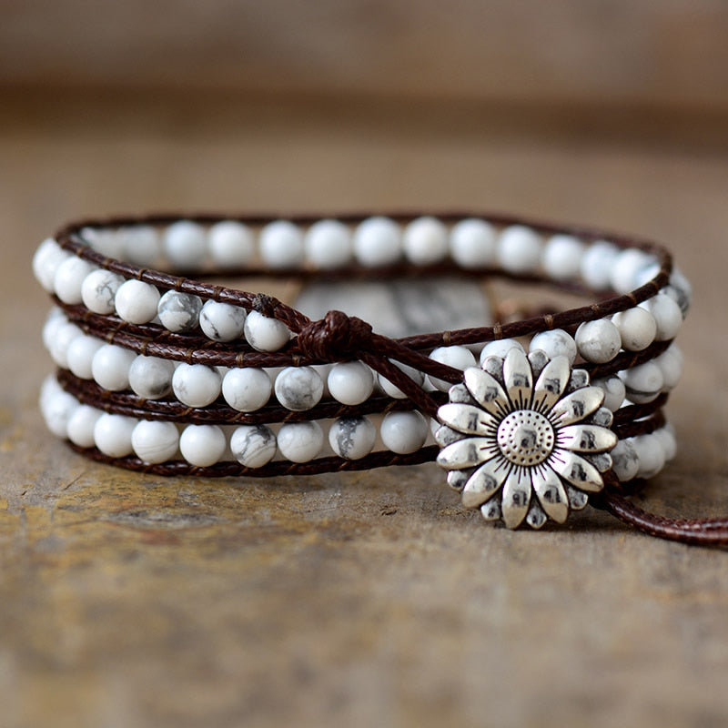 Bracelet Bohémien en Turquoise blanche "Sagesse & Conscience"