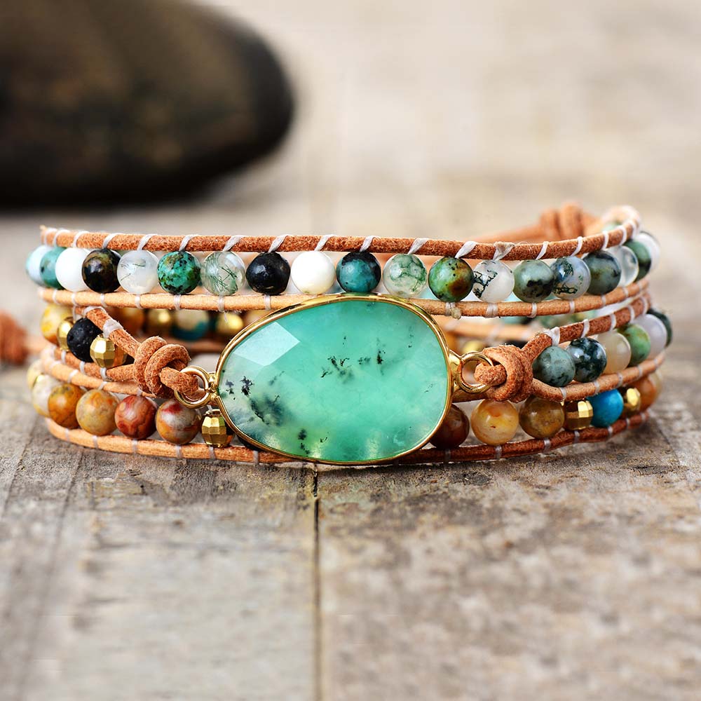 Bracelet Bohémien en Jade et Turquoise africaine "Tempérance & Tolérance" - Cabochon