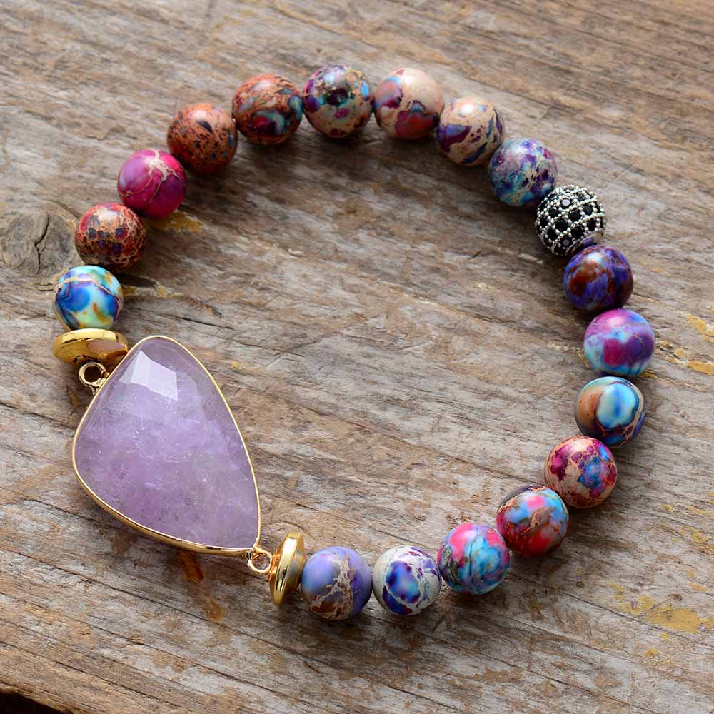 Bracelet Guérison en Améthyste et Jaspe "Force & Sagesse" - Cabochon