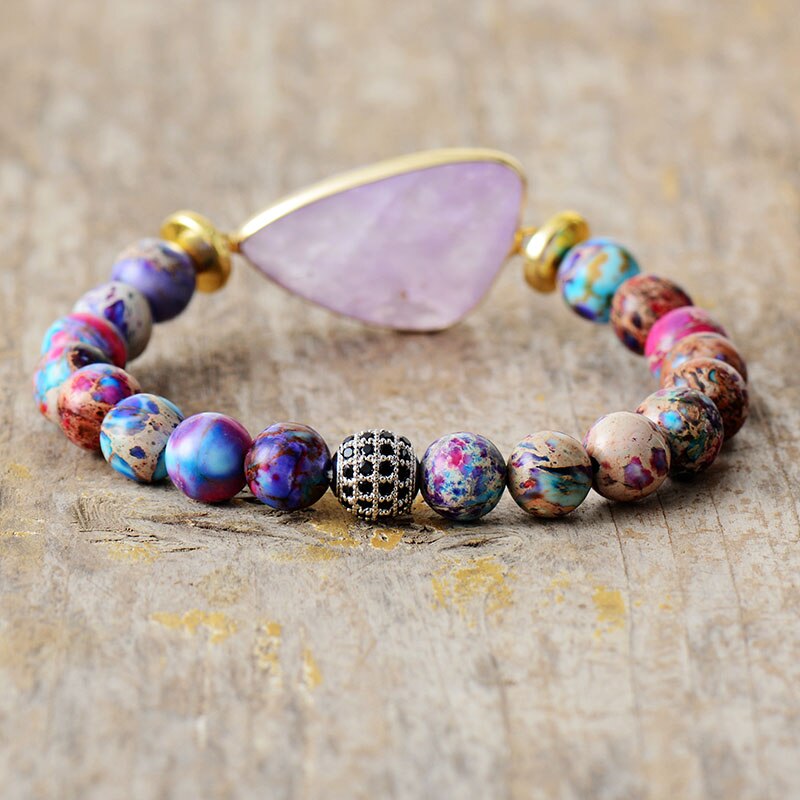 Bracelet Guérison en Améthyste et Jaspe "Force & Sagesse" - Cabochon