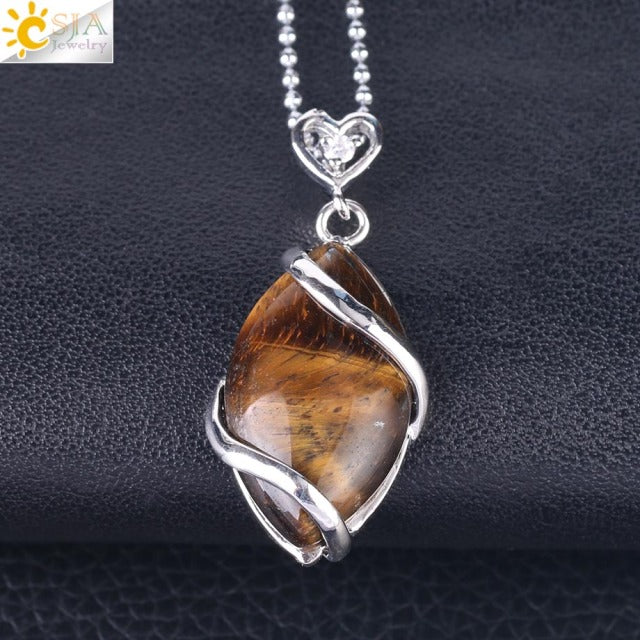 Chaîne et son Pendentif Guérison en Oeil de tigre "Courage & Audace"