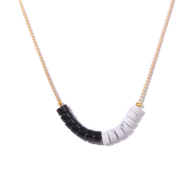 Collier Yoga en Turquoise blanche et Obsidienne "Sagesse & Conscience"