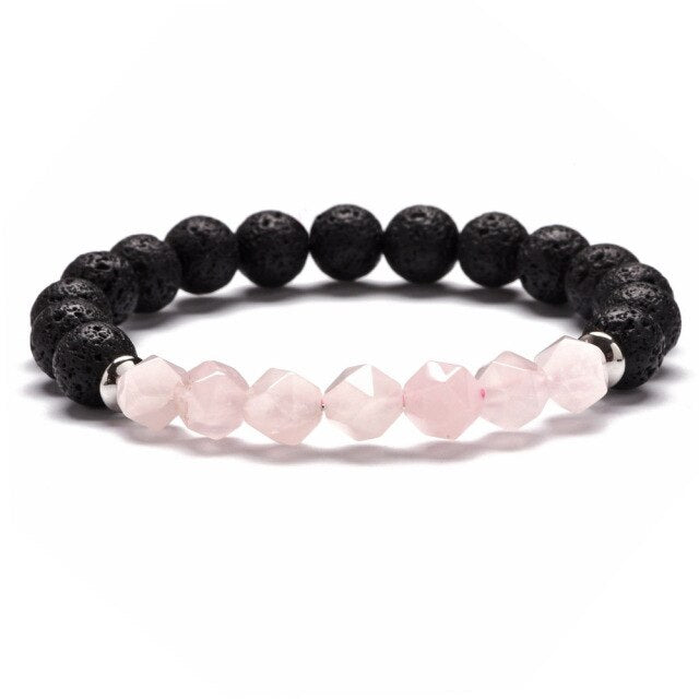 Bracelet en Quartz rose et Pierre de lave "Amour & Confiance en soi"